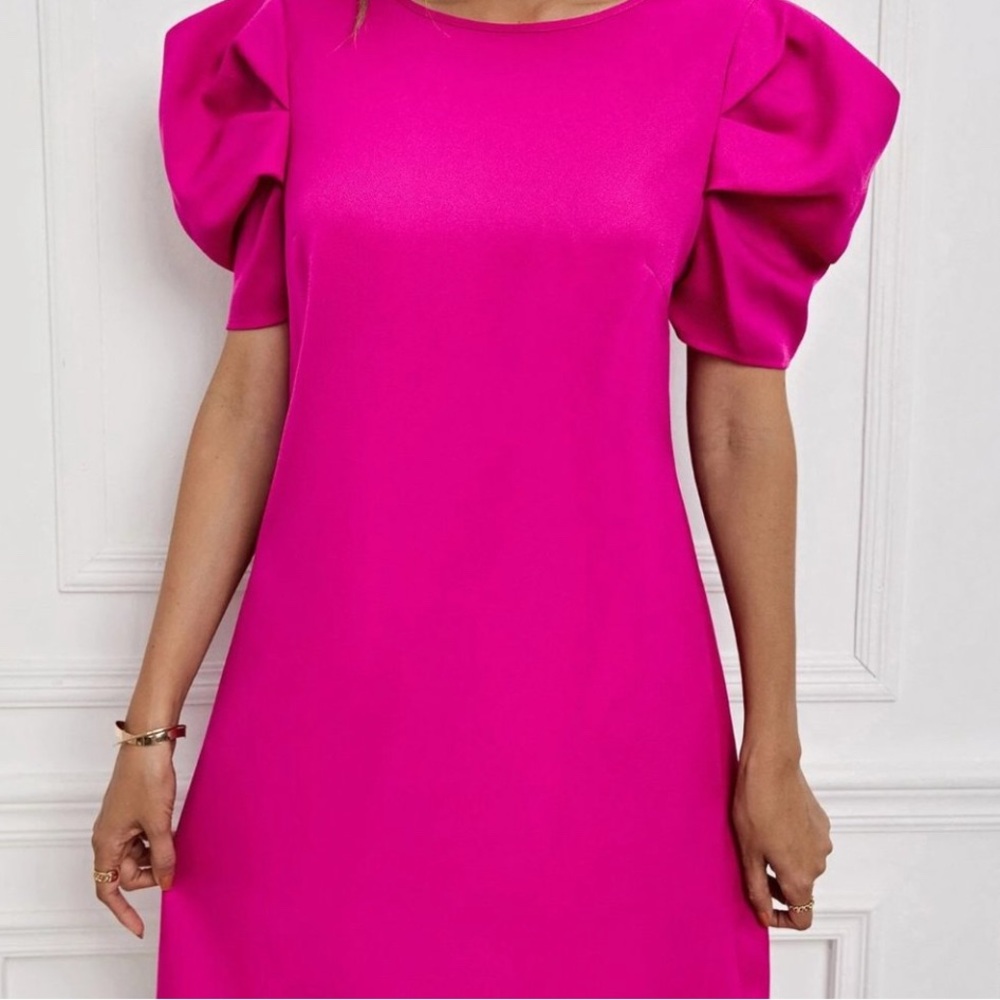 Elegant Pink Puff Sleeve Dress